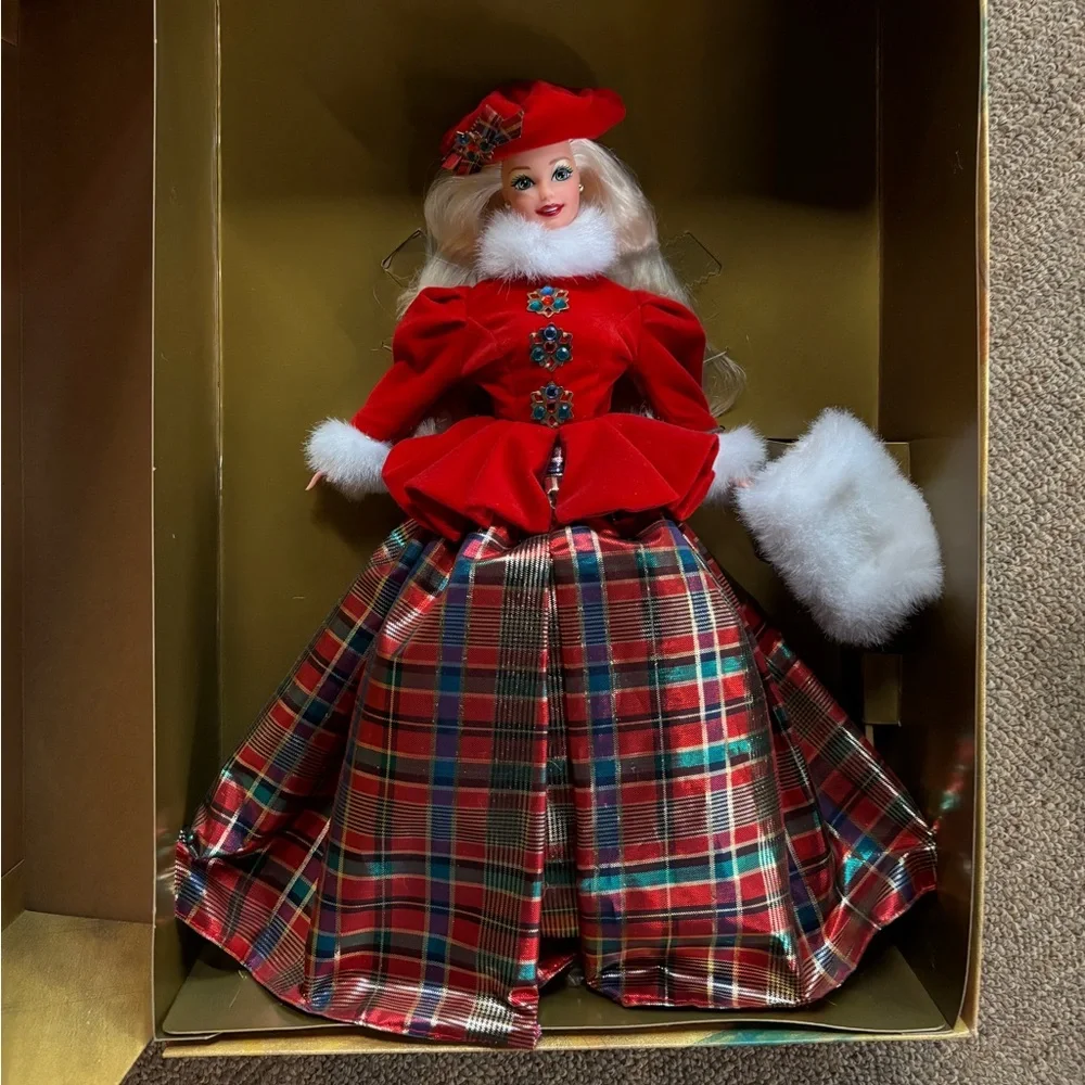 1996 Jewel Princess Barbie Red and Plaid Holiday Doll in Box
